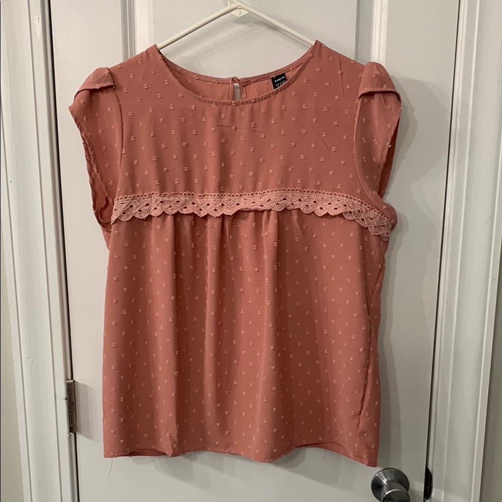 SHEIN Orange Cap Sleeve Embellished Blouse